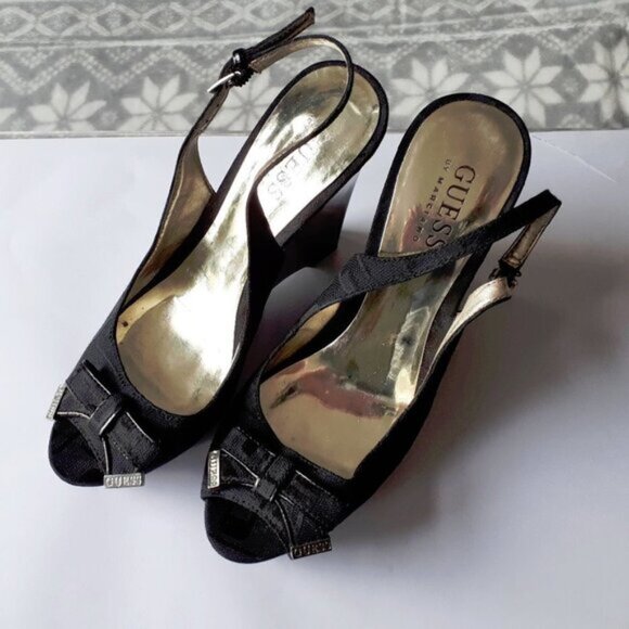 Guess black fabric open back wedge sandal shoe 6 - Picture 9 of 14